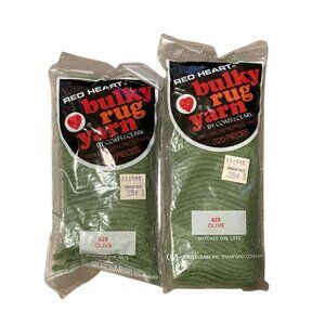 Lot Of 2 VTG Red Heart Bulky Rug Yarn #623 Olive Green, Latch Hook Acrylic